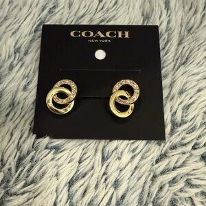 NWT Coach Gold Interlocking Crystal Circle Stud Earrings